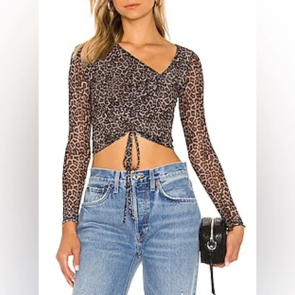 Revolve Superdown Destiny Ruched Mesh Top in Leopard Print Size Small